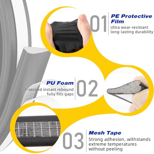 Weather Stripping Door Seal Strip for Door Frame,Window Insulation for Winter,Doors Soundproofing Gap Filler,Window Sealer Exterior Doors Weather Stripping,Foam Windows Draft Stopper (Black,118\'\')