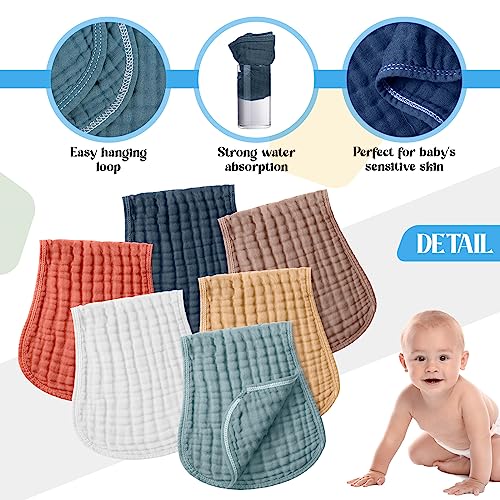 Image of Frienda 6 Pack Muslin Burp Cloths Baby 20x9'', Cute Colors | Extra Large Girl Burp Cloths, Absorbent and Soft Burp Cloths for Boys
