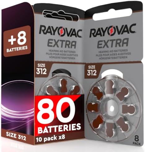 80 Hörgerätebatterien Größe 312 Rayovac Extra + 8 Udivita-Batterien | 10+1 Blister mit 8 Knopfzellen
