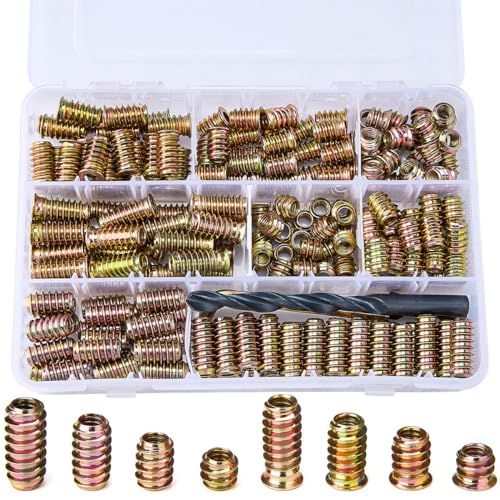 200Pcs 1/4"-20 Hex Nut Inserts 8 Size Wood Threaded Fastener for Furniture