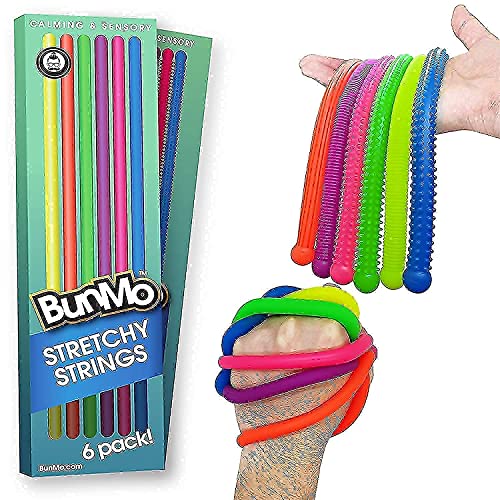 BUNMO Stretchy Sensory Toys Super Bundle - 6 Original Stretchy Strings & 6 Textured Fidget Toys (12 Strings)