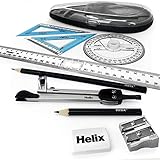 Helix Oracle Maths Set - 9 Piece Set - Set Square, Ruler, Compass, Pencils, Sharpener, Eraser and Protractor