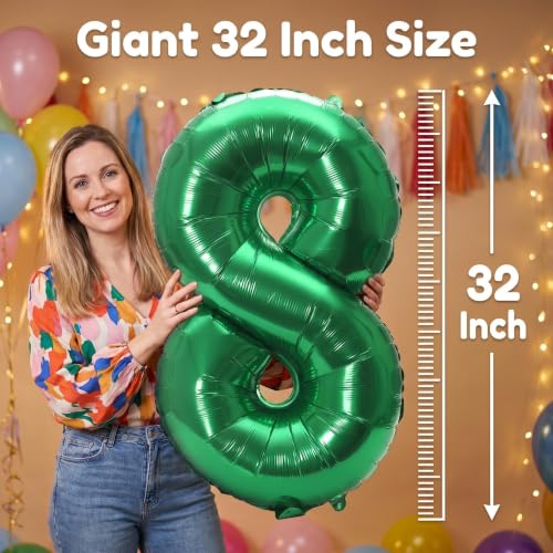 Image of YPSelected 32 Inch Large Foil Helium Number Balloon Birthday Wedding Party 0-9 (Green, 8)