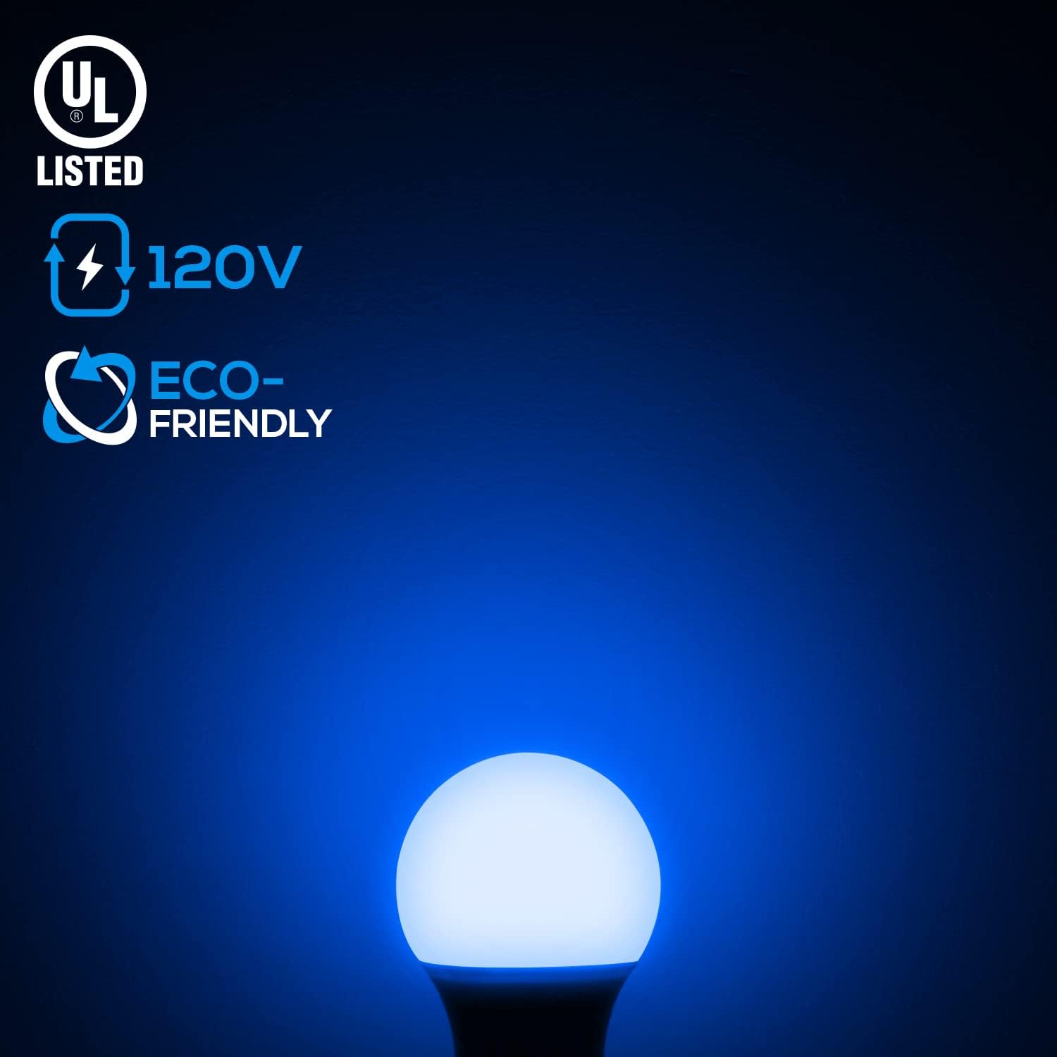 TORCHSTAR LED A19 Blue Light Bulbs, E26 Base Light 8W 120V Colored Light Bulbs for Indoor Outdoor Light Fixtures, Halloween Decor, Floor Lamp, Living Room, Party Decoration, UL Listed, Pack of 6