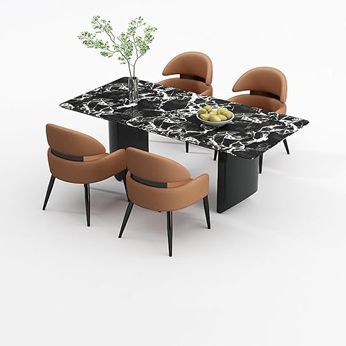 Miniatura 5 de Sillas de comedor, Sillas de comedor modernas de mediados de siglo con brazos de cuero sintético y patas de metal negro, Sillas para comedor (blanco)