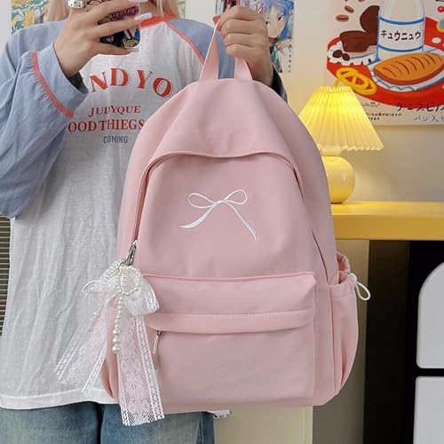 1PC Small Japanese Backpack With Bow Charm, Lightweight Cute Double-Shoulder Bag, For Daily Commute, Student Use4