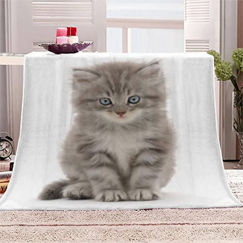 Aolity Babydecke 70x100 cm Graue Katze Kuscheldecke Baby Personalisiert Flanell Decke 3D Druck Flauschige Decke Tier Weiß Reisedecke Kuschelige Wohndecke Sofadecke