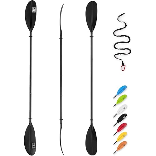 OCEANBROAD Carbon Shaft Adjustable Kayak Paddle 86in/220CM to 94in/240CM Kayaking Boating Canoeing Oar with Paddle Leash 1 Paddle
