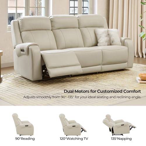 Image of CHITA Genuine Leather Power Recliner Sofa, 3 Seater with Console, Crean