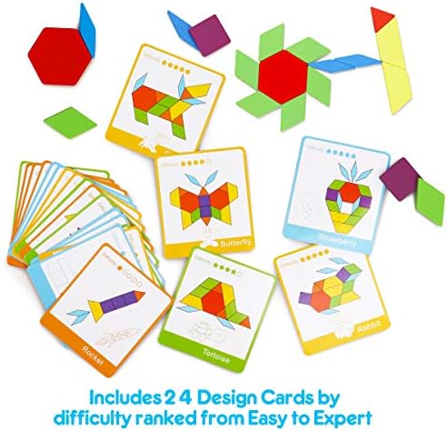 Coogam 160 PCS Wooden Shape Puzzle Pattern Blocks, Tangrams Geometric Brain Teaser Toy Game, Geo Montessori Preschool Learning Activity STEM Gift for Kids with 24 Pcs Design Cards 2 51WDR O4ZWL. AC