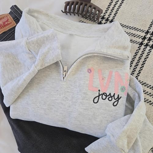 GODMERCH Custom Nursing Student Quarter Zip Sweatshirt, Personalized Nurse Embroidered Pullover with Name2