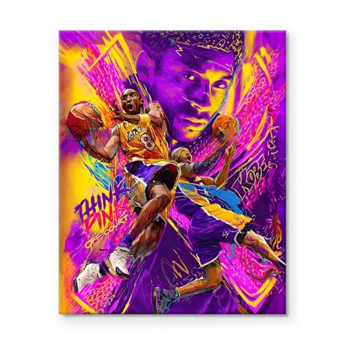 B.B.F MAKE Kobe Bryant Canvas Wall Art Decor - Vibrant Basketball Action Poster with Iconic Lakers Colors, Graffiti Style Mamba Mentality Artwork for Home and Office Wall Decoration 8x10