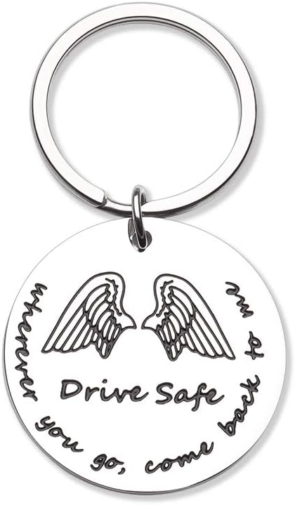 Eunigem Father’s Day Gifts Drive Safe Keychain Drive Safe Key Ring Dad Gift Trucker Husband Gift Couples Engraved Keychain Boyfriend Girlfriend Key Chain Birthday Gifts Key Tags
