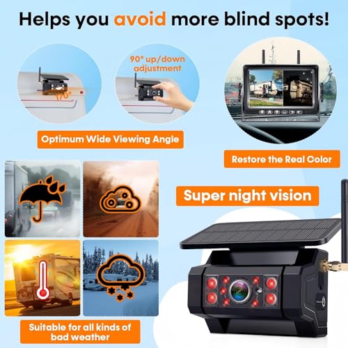 Image of RV Backup Camera with Solar Magnetic: Long Distance No Signal Delay, 7 Inch Touch Key Monitor with Recording, HD 1080P Wireless Backup Camera for Trailer, 5th Wheel, Camper