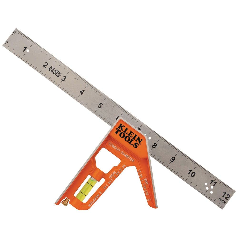KLEIN TOOLS935CSEL Combination Square Ruler for Electricians and Carpenters, Stainless Steel Double Sided Ruler, Bubble Level, Magnetic