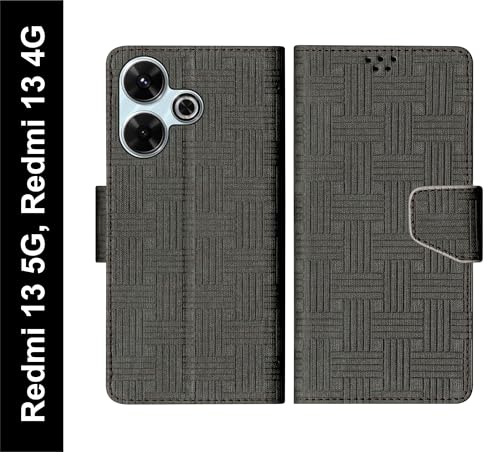 Image of SBMS Flip Cover for Redmi 13 5G / Redmi 13 4G Back Cover Case with Magnatic Closure | Inbuilt Stand | Card & Money Pocket (Mat Black)