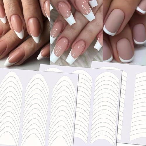 Hemousy Adesivi per Unghie French - Strisce per Manicure con Punta Francese - 1368 Stencil Decorativi