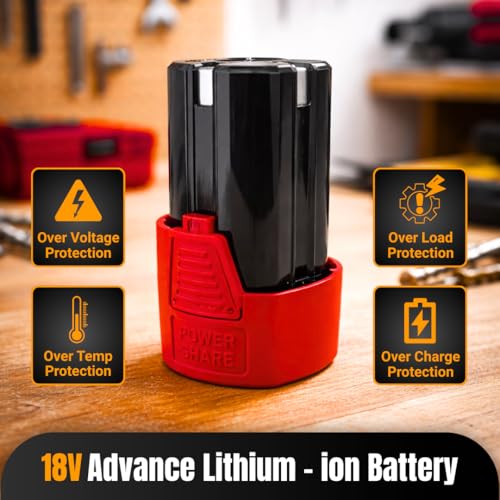 Image of 18V Cordless Impact Drill Machine with 65 Nm High Torque Brushless Motor, 25+1 Position Clutch, 2.0Ah x 2 Batteries, 2000 RPM Variable Speed, 6 Month Warranty