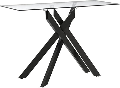 Miniatura 5 de Edwin's Choice Mesa consola de vidrio negro estrecha con parte superior de vidrio templado gris y patas tubulares de metal negro con borde dorado