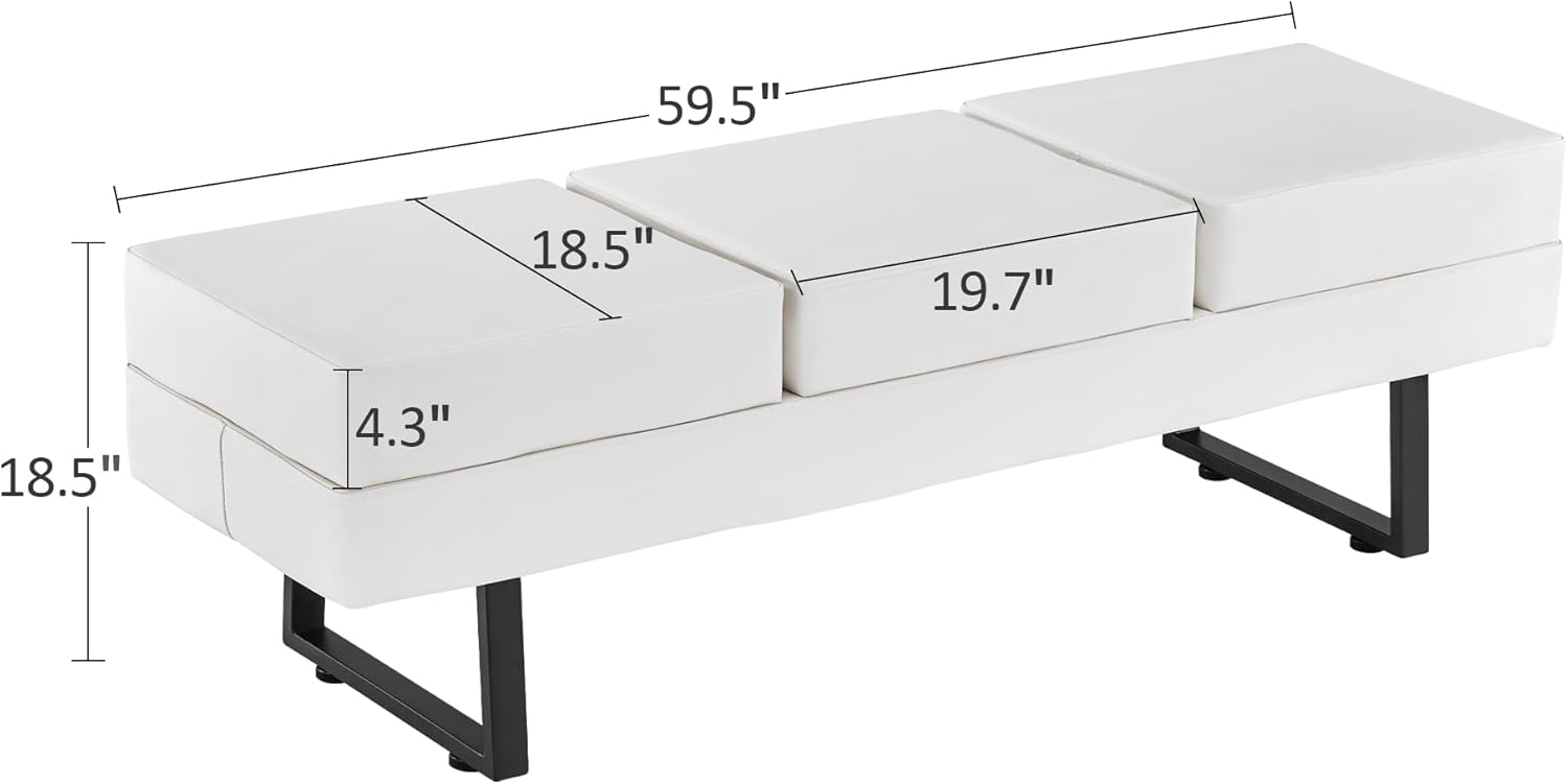 BarberPub Waiting Room Chairs, Heavy Duty Office Guest Reception Bench, Faux Leather Upholstered Lobby Chairs for Salon, Conference Room 7008 (Cream White)