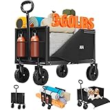 YACONA 3 in 1 Wagons Carts Foldable, 360LBS Lightweight Wagon with All Terrain Wheels, Collapsible Wagon Cart for Grocery, Camping, Beach, Garden & Sports
