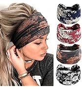 Boho Headbands for Women Wide Headband Head Wraps Floral Printed Thick Hairbands Large African Sp...