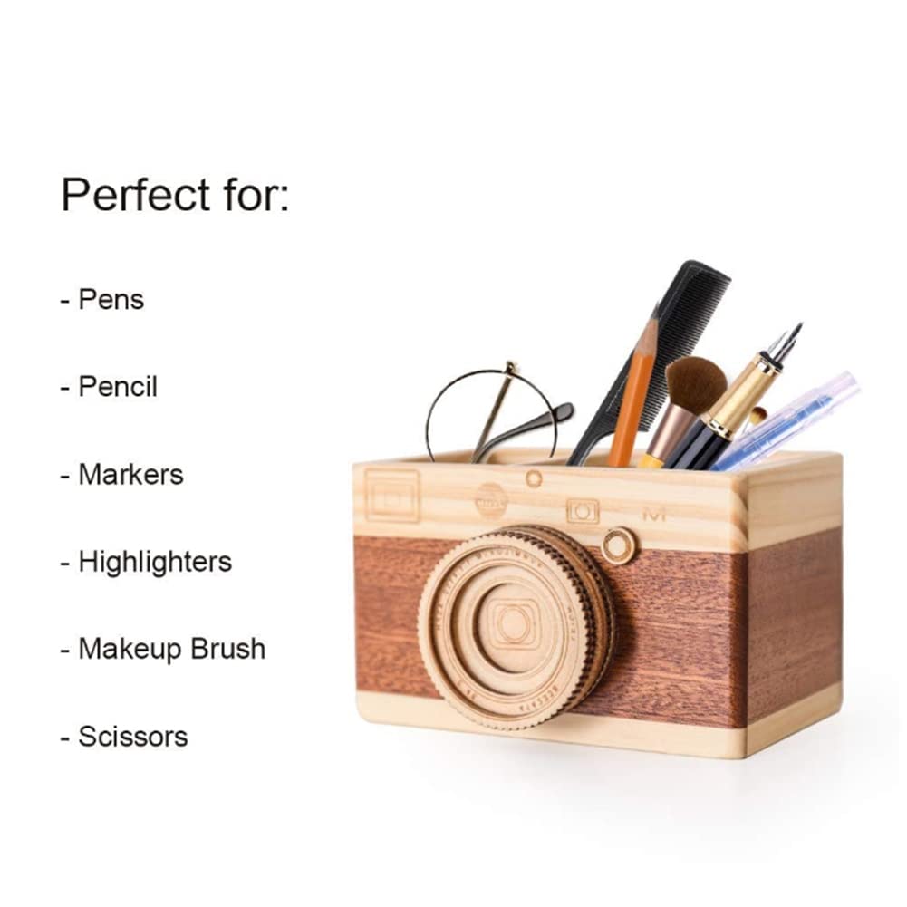 Stiftehalter Stifthalter Stifteköcher Kreative Kamera Holz Bleistifthalter Home Desktop Stationarys Makeup Organizer Square Stifthalter Stiftköcher Schreibtisch Organizer