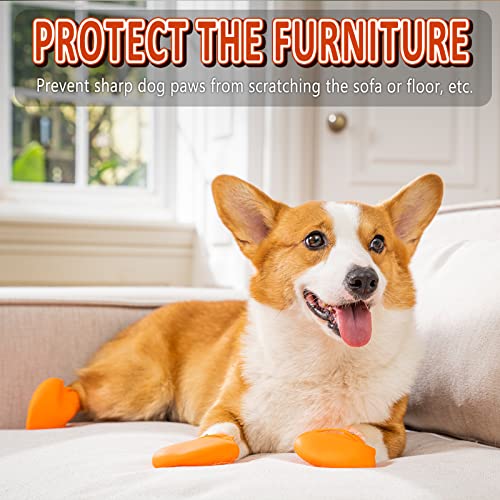 Cjaudsae Rubber Dog Boots, Adjustable Strap Waterproof Shoes For Colorful Doggie Rubber Booties Snow Reusable Boots Dog Paw Protection 12 Dog Shoes (Orange, Xx-Small) #TOP4