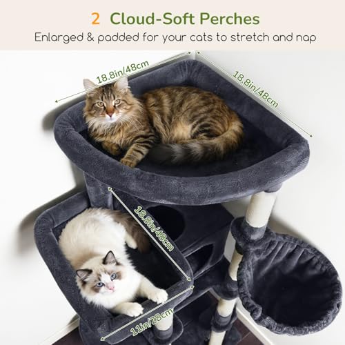 Image of Globlazer Extra Large Heavy Duty Cat Tree, 80in Tall Sturdy Cat Tree Tower for Multiple Indoor Cats Large Adult with Scratching Posts, 2 Spacious Condos with Padding, 2 Soft Perches, S80C, Dark Grey