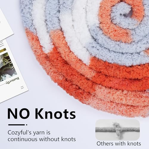 Image of Cozyful Chunky Yarn for Hand Knitting - #10 Chunky Chenille Blanket Yarn, Jumbo Big Thick Chunky Yarns for Crocheting, Tie Dye Bulky Knit Yarns, 8 Skein (20 yds 8 oz Each Skein), Multi Orange&Grey