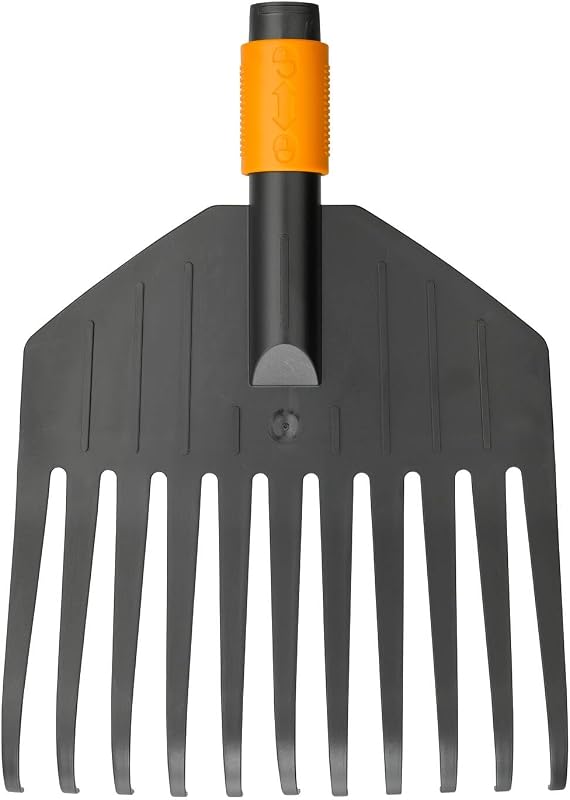 Escoba de hojas Fiskars, cabezal de herramienta, pequeño, 11 púas, ancho: 21,3 cm, púas de plástico, negro/naranja, QuikFit, 1000659 | Púas de plástico, negro/naranja, QuikFit, 1000659