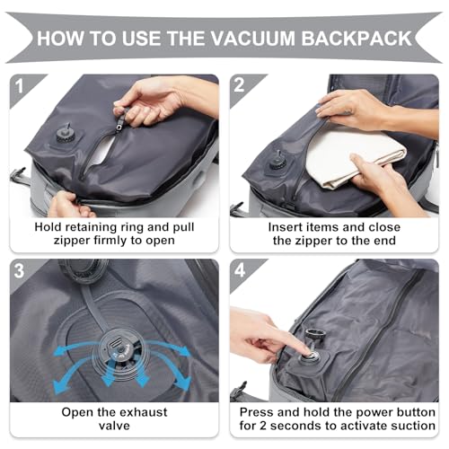 Image of coowoz Vacuum Backpack Travel with Pump,Travel Backpack with Vacuum System For Women Men,Carry On Backpack,Hiking Backpack Waterproof Outdoor Sports Rucksack Casual Daypack,25L(Built-in Pump),Grey