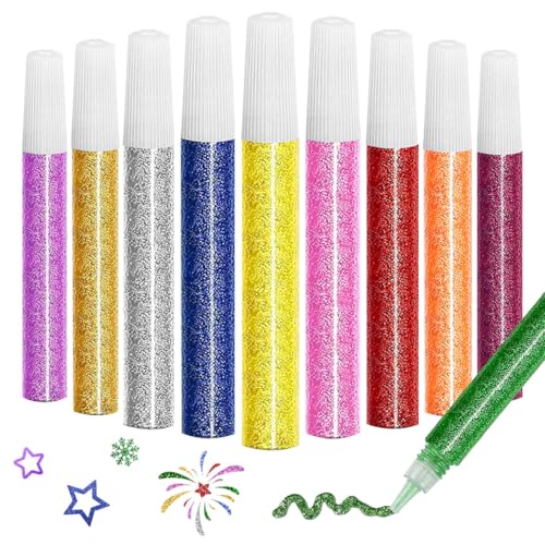 10Pcs Glitter Glue Pens 10 Colors Glitter Glue Sticks Glitters Glue for Crafts Glitter Paint Pens for DIY Arts Projects Painting Scrapbooking Card Decorating Supplies