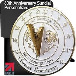 The Metal Foundry Personalized Diamond 60th Sundial - Recycled Solid Brass UK Made Home Décor Or Garden Present Idea Parents, Grandparents, Friends Or Couple On 60 Years Marriage