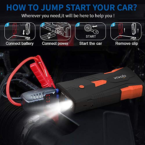 VAVOFO 1500A Portable Jump Starter,12V Battery Booster Portable Jumper Box(up to 8.0L Gasoline/6.5L Diesel Engine) with Smart Jumper Cable,Quick Charge 3.0,Type-C,16.8V/10A DC,Flashlight