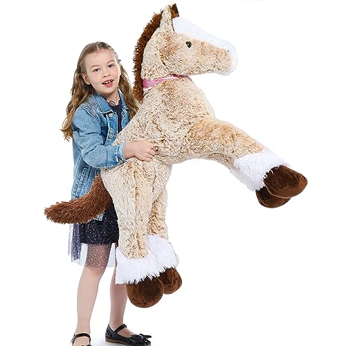 MorisMos 90cm lang Braune Pferd Kuscheltier XXL weich riesen Lightbrown Pferd stofftier plüschtier Kinder Geburtstag Weihnachten Geschenk