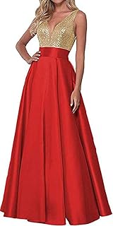 Damen V-Ausschnitt rückenfrei Brautjungfer Kleider Lange Pailletten Abschlussball Abendkleid