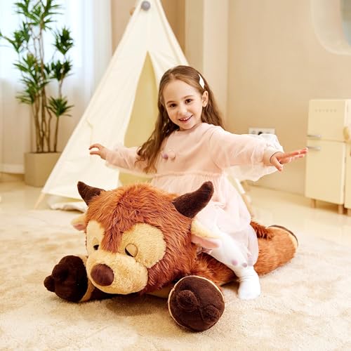 IKASA Groß Hochlandkuh Kuh Kuscheltier Riesen Stofftier,85cm Gross Plüschtier Riesige Plüsch Spielzeug Jumbo Plüschtiere,Geschenk für Kinder