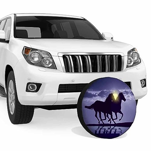 Image of Horses Spare Tire Cover Horse Run Sunset Water Silhouette Purple Beach Weatherproof Universal Wheel Protectors Camper Tire Covers for Trailer Rv Travel(17 inch)