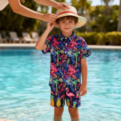 Image of uideazone Boys Novelty Print Short Sleeve Button Down Hawaiian Shirt 5-14Y