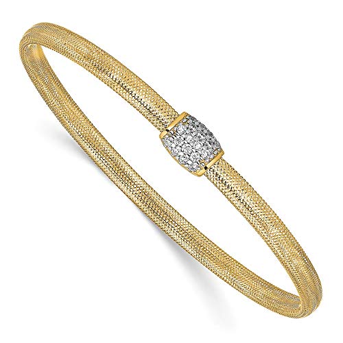 14K Yellow Gold Cz Cubic Zirconia Stretch Bangle Cuff Bracelet 7" (Width = 4Mm) #TOP4