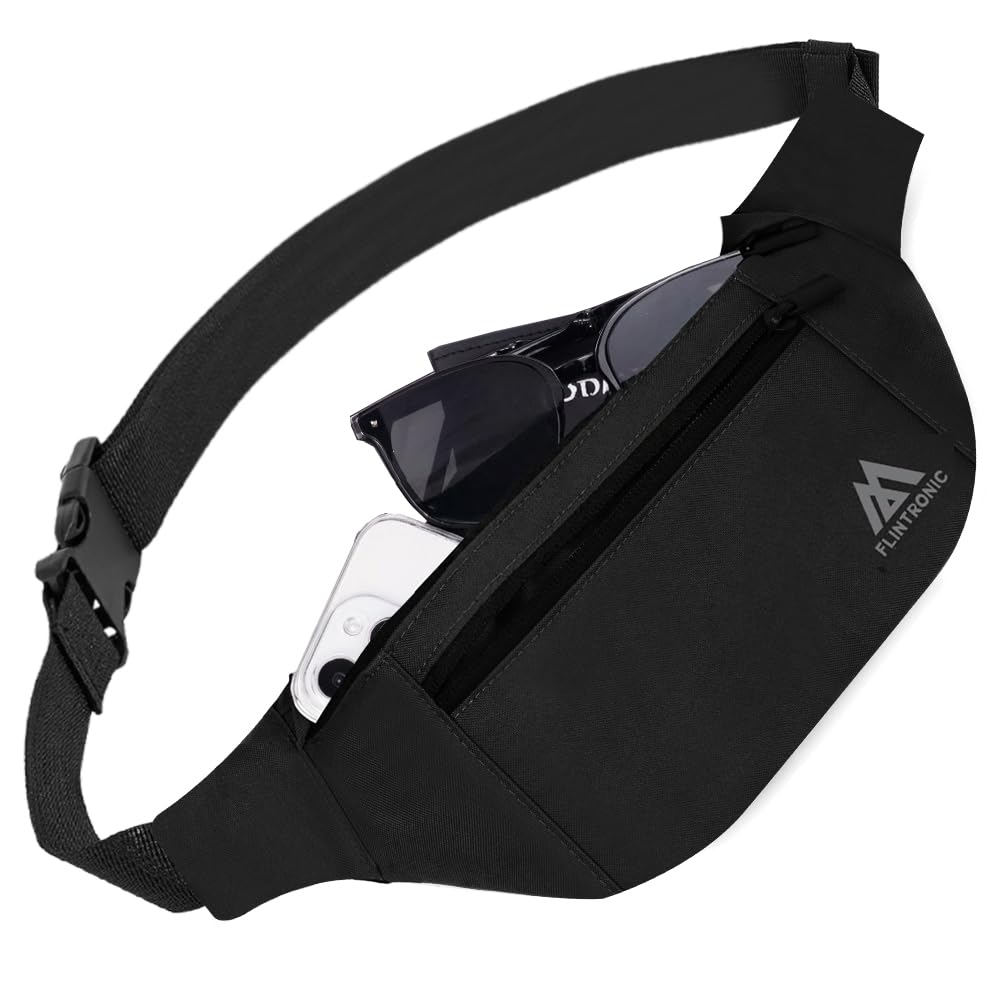 Flintronic Bum Bag, Waist Bags for Men Women, Travel Waist Pack with Adjustable Belt, 4 Compartments, Waterproof Bumbag for Sports, Running, Cycling