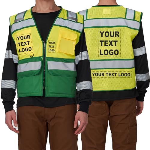 Image of A-SAFETY High Vis Reflective Safety Vest for Men Women Zipper Ipad Pockets Mesh Construction Apparel Neon Vest for Work