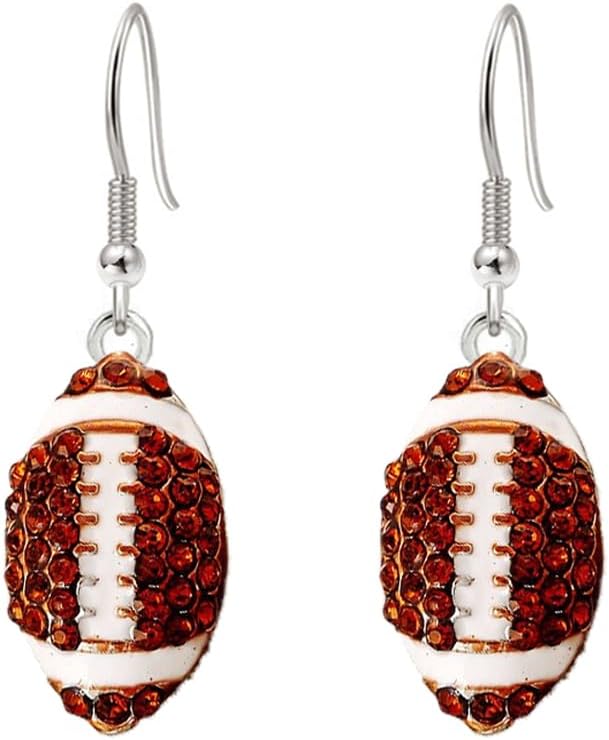 Sport Ball Dangle Earrings for Women Girls Silver Plated Cubic Zirconia Crystal Soccer Volleyball Softball Basketball Baseball American Football Ball Statement Drop Fish Stud Earring Game Match Team Player Fan Gifts Souvenirs