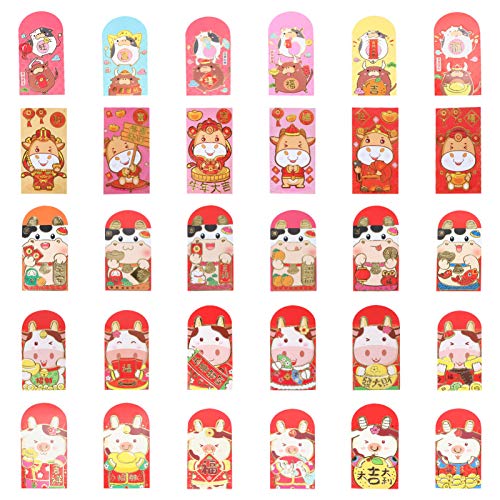 KESYOO 30Pcs 2021 Chinês Vermelho Envelopes de Dinheiro da Sorte Envelopes de Presente Do Ano Novo C