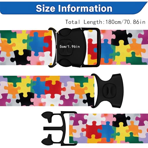 Image of 2 Pack Luggage Straps for Suitcases, Adjustable Travel Belt with Buckle, 2 inch Wide Heavy Duty Suitcase Straps for Summer Vacation, Colorful Puzzle Pattern, Travel Essentials, Multi-Color