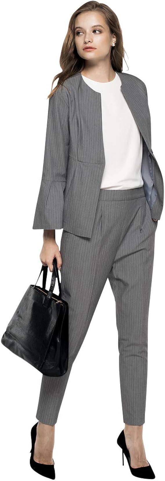 Amazon ガール ベルスリーブノーカラージャケット テーパードパンツの2点セットアップスーツ フォーマルスーツ セット ジャケット パンツ パンツスーツ 通販