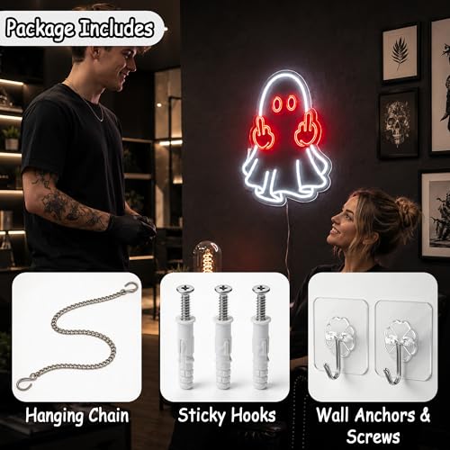 Image of Red&White Neon Sign Led Neon Lights Signs for Wall Decor USB Powered Led Signs for Room Decoration-Ghost