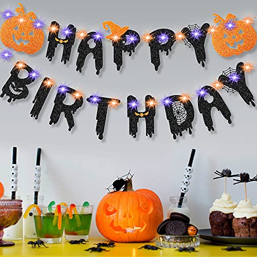 Halloween Happy Birthday Banner, Pumpkin Birthday Party Decorations With 8 Modes Led String Lights Halloween Theme 1St Kids Birthday Supplies For Thanksgiving Fall Pumpkin Decor #TOP6