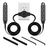 K KASONIC 3 Prong 12 Feet Twin Extension Cord Power Strip, 6 Feet on Each Side, Flat Head Outlet Plug, 6 Outlets, Double Extension Cord Splitter for Indoor Use, ETL Listed, Black